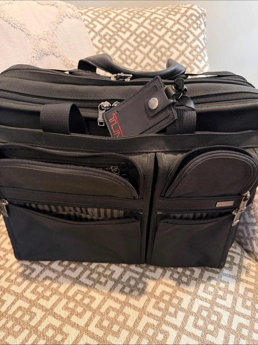 Tumi Black Laptop Briefcase with Red Logo Tag